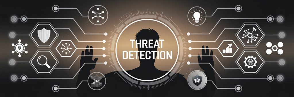 Abstract representation of artificial intelligence monitoring network traffic, illustrating how LLM AI enhances threat detection in cybersecurity systems.