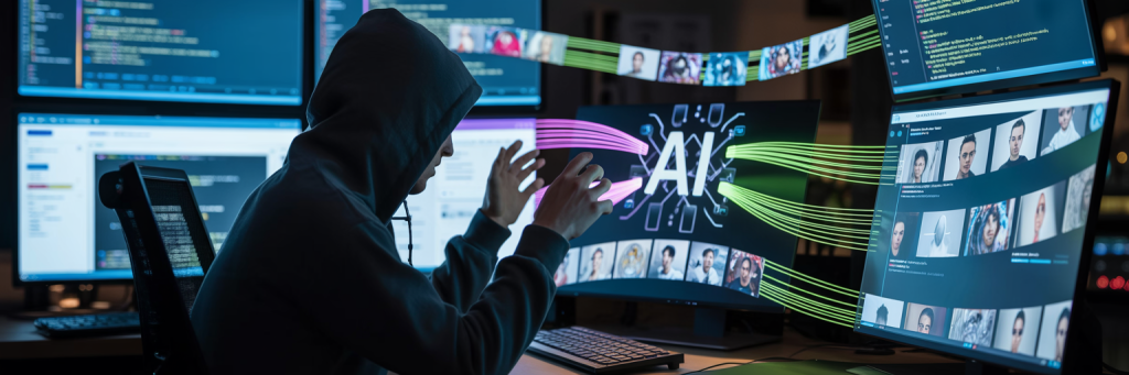 Deepfake Phishing: The Shocking Scam of 2026 4 Hacker using AI to clone public photos, videos, and audio for deepfake phishing attacks.