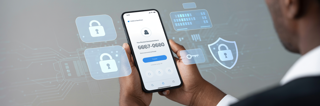 5 Effective Hotel Wi-Fi Security Tips for Travelers 7 Person enabling two-factor authentication on a smartphone, with digital locks and shields illustrating protection of important online accounts.