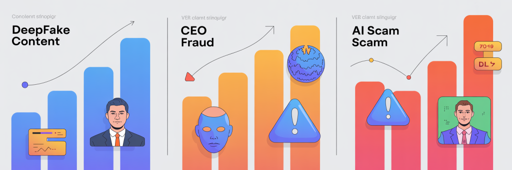 Deepfake Phishing: The Shocking Scam of 2026 5 Statistics showing the rise of deepfake phishing and CEO fraud scams in recent years.